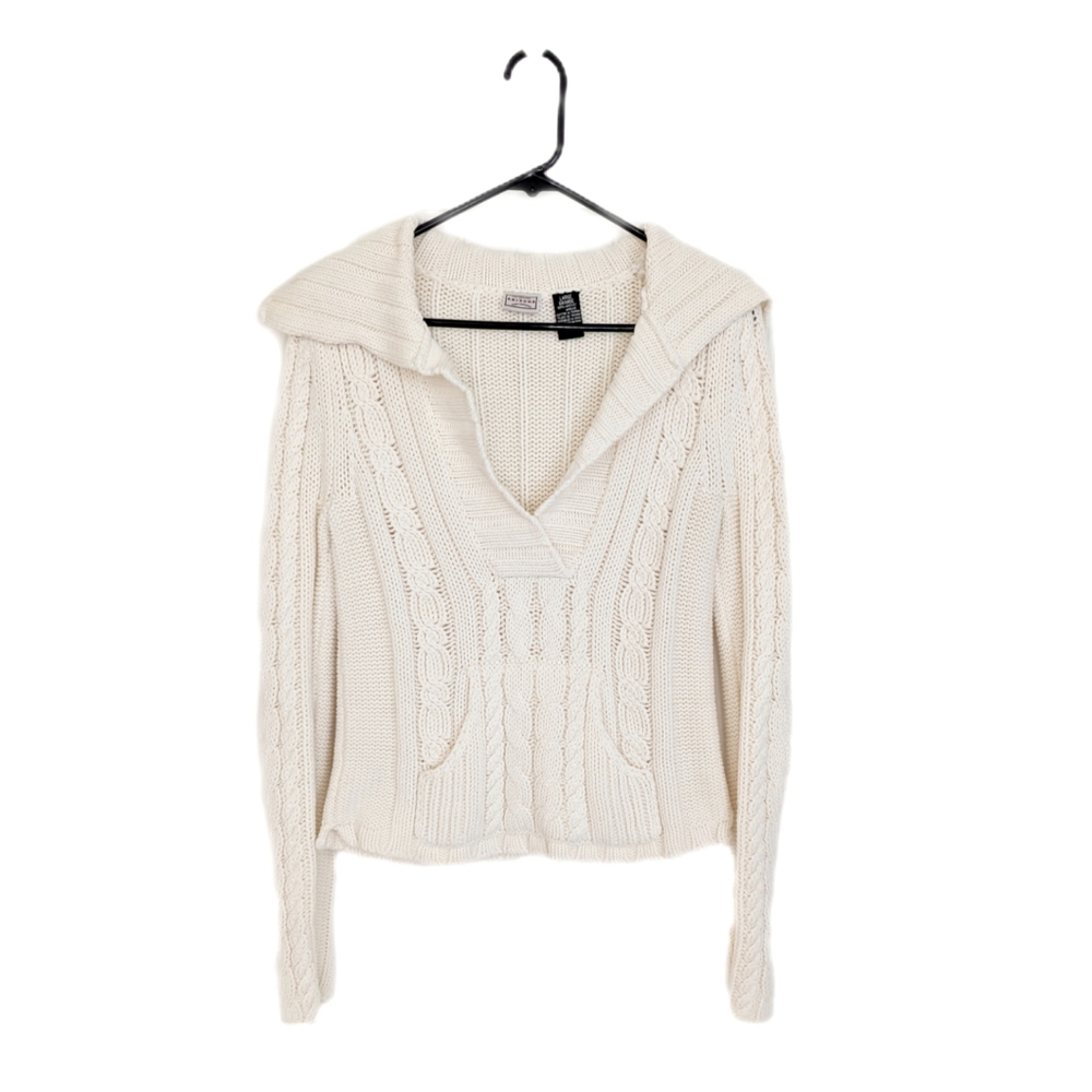 Vintage 2000s Chunky Cable Knit V Neck Sweater